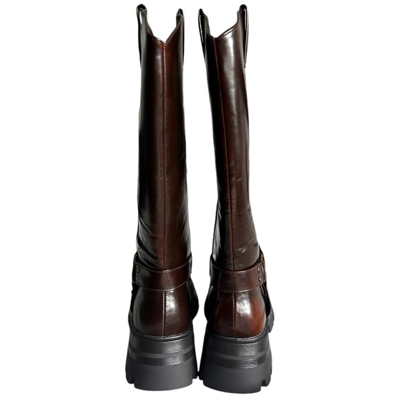 NEW PrettyLittleThing Women’s Brown Cleated Sole Buckle Mid-Calf Boot Size 10 - Picture 9 of 14